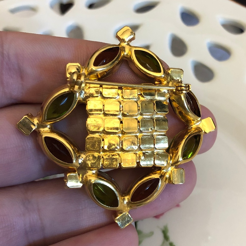 Vintage Green and Pink Rhinestone Brooch - Picture 3 of 4